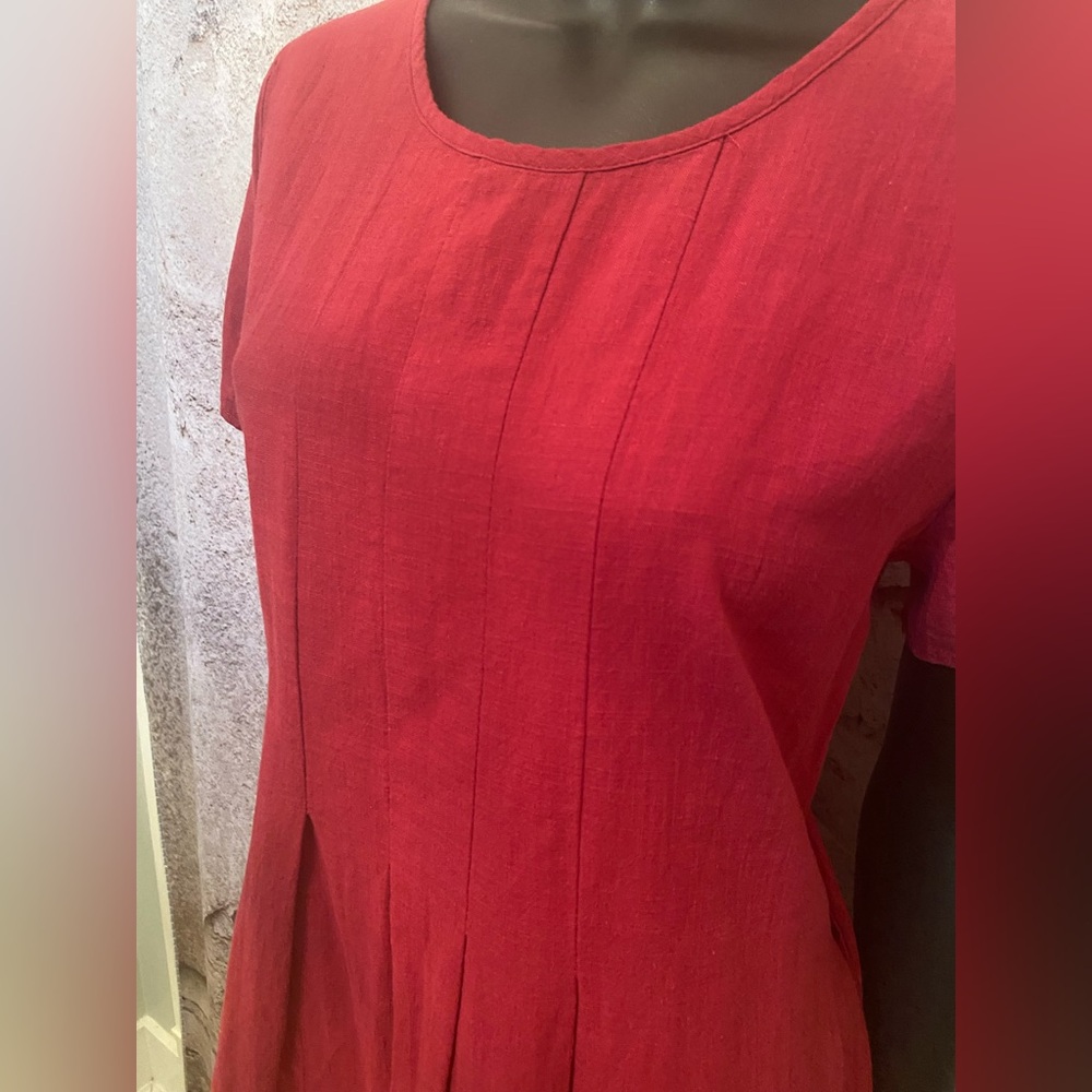 Miss Look Raspberry Linen Look Dress with Pockets - Picture 4 of 8